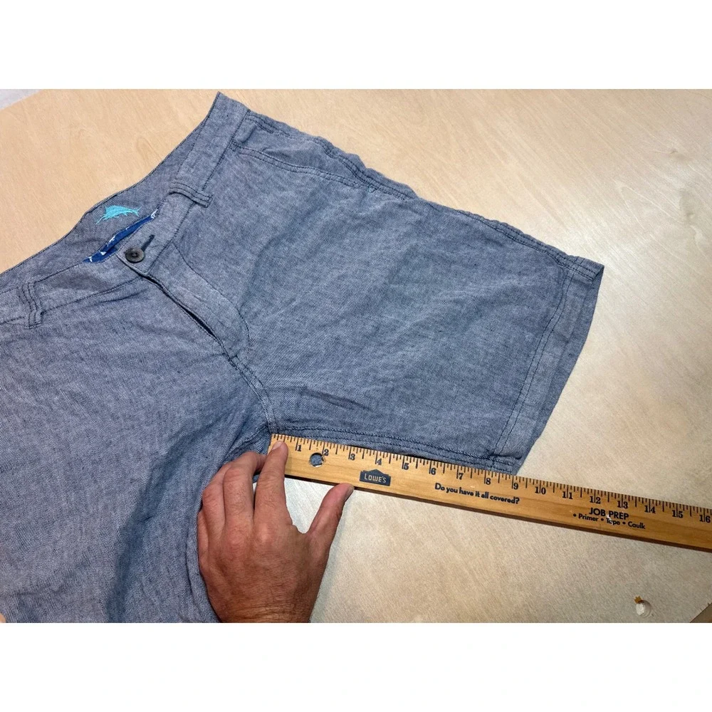 Tommy Bahama Mens Blue Linen Blend Flat Front Shorts Size 32 Chambray Texture